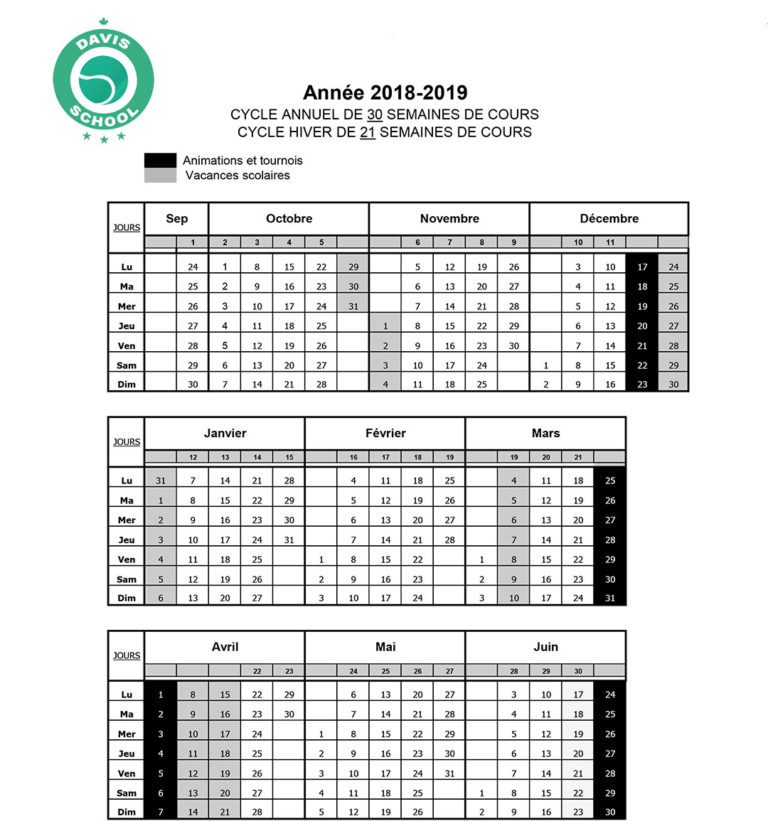 CALENDRIER - Davis tennis Club CALENDRIER - Davis tennis Club